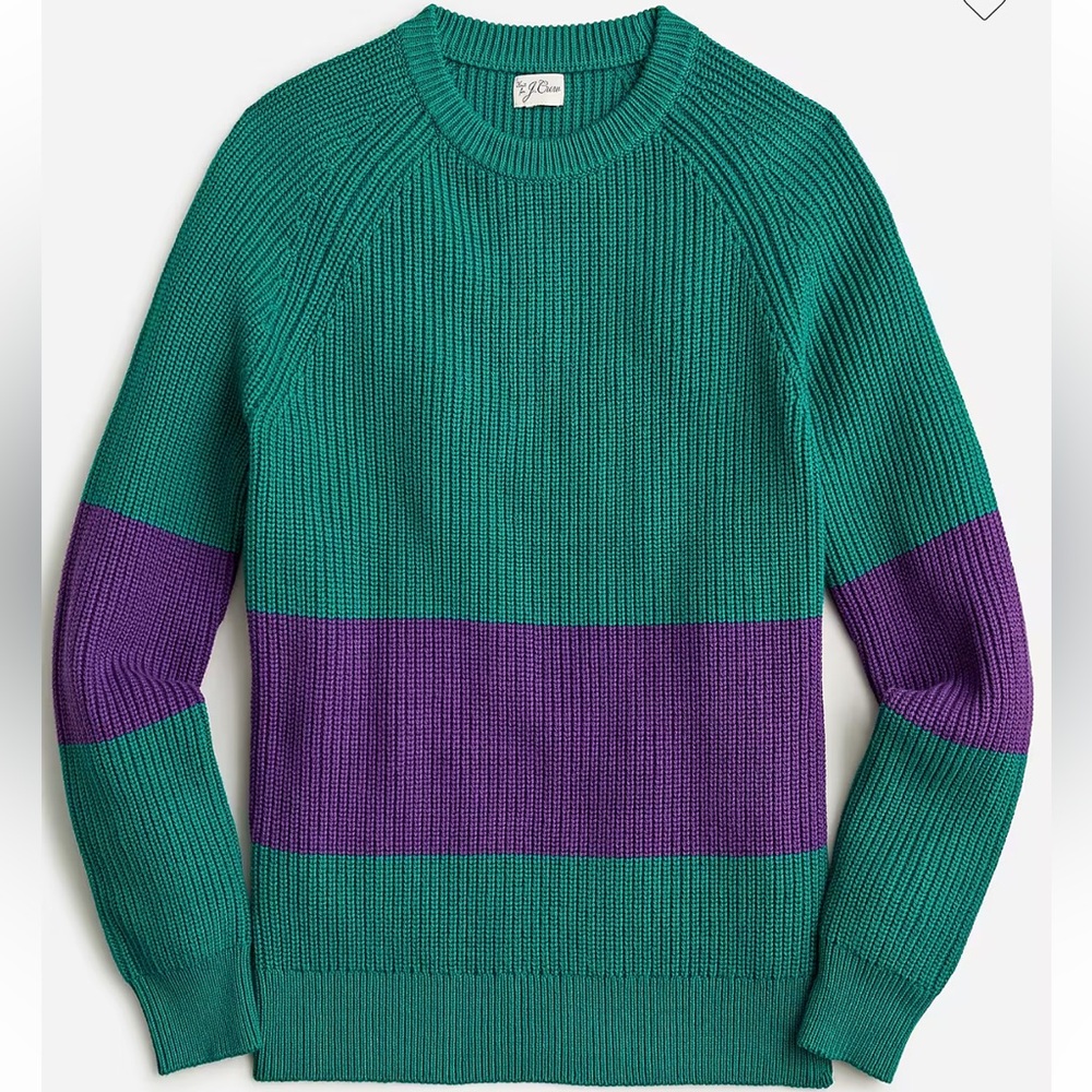 J.Crew Heritage Cotton Shaker Stitch Sweater Teal Green Purple Stripe Mens Small